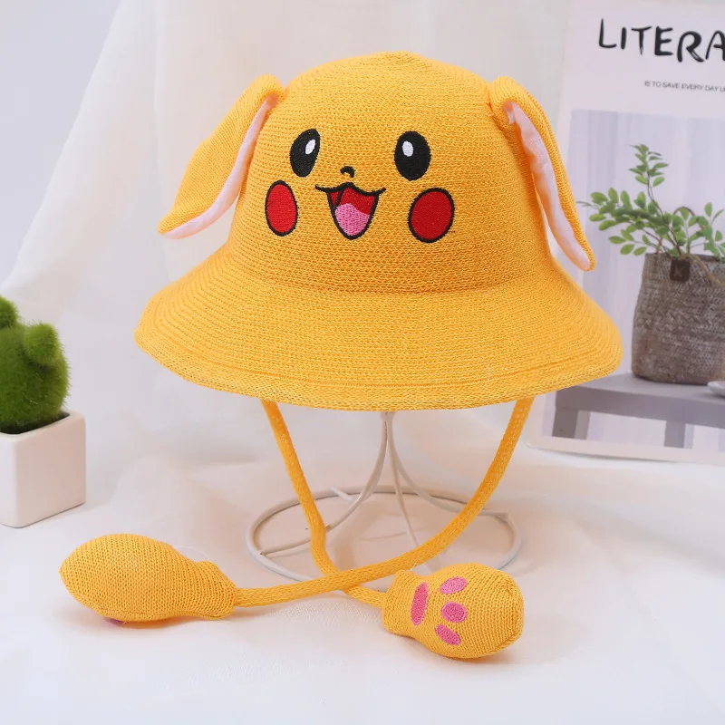 Pokemon Moving Ears Kawaii Pikachu Knit Hat Early Spring Cute Bucket Cap Summer Children Sun Protection Hat Tide Dress Up Gift