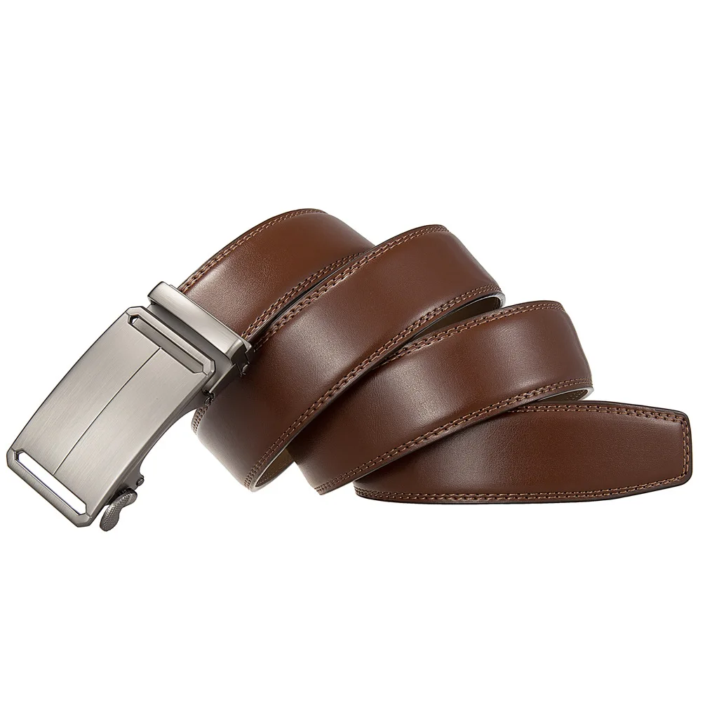 3.5cm Width Genuine Leather Belt Men Black Dark Brown Strap Male Automatic Buckle Mens Dress Suit Belts Top Quality Designer