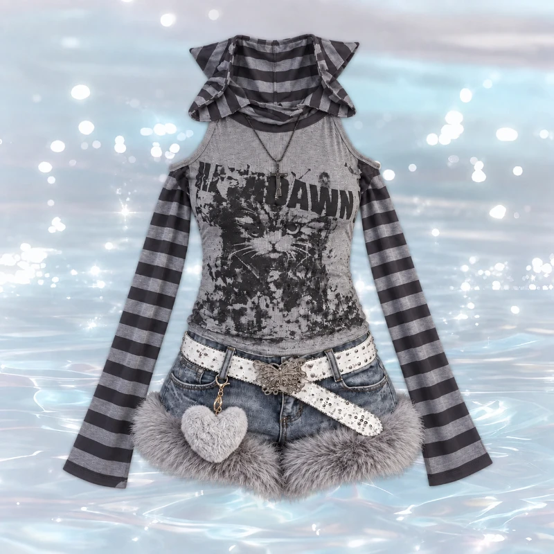 Vintage Fashion Subculture - Korean Punk Women Y2K Leopard Print