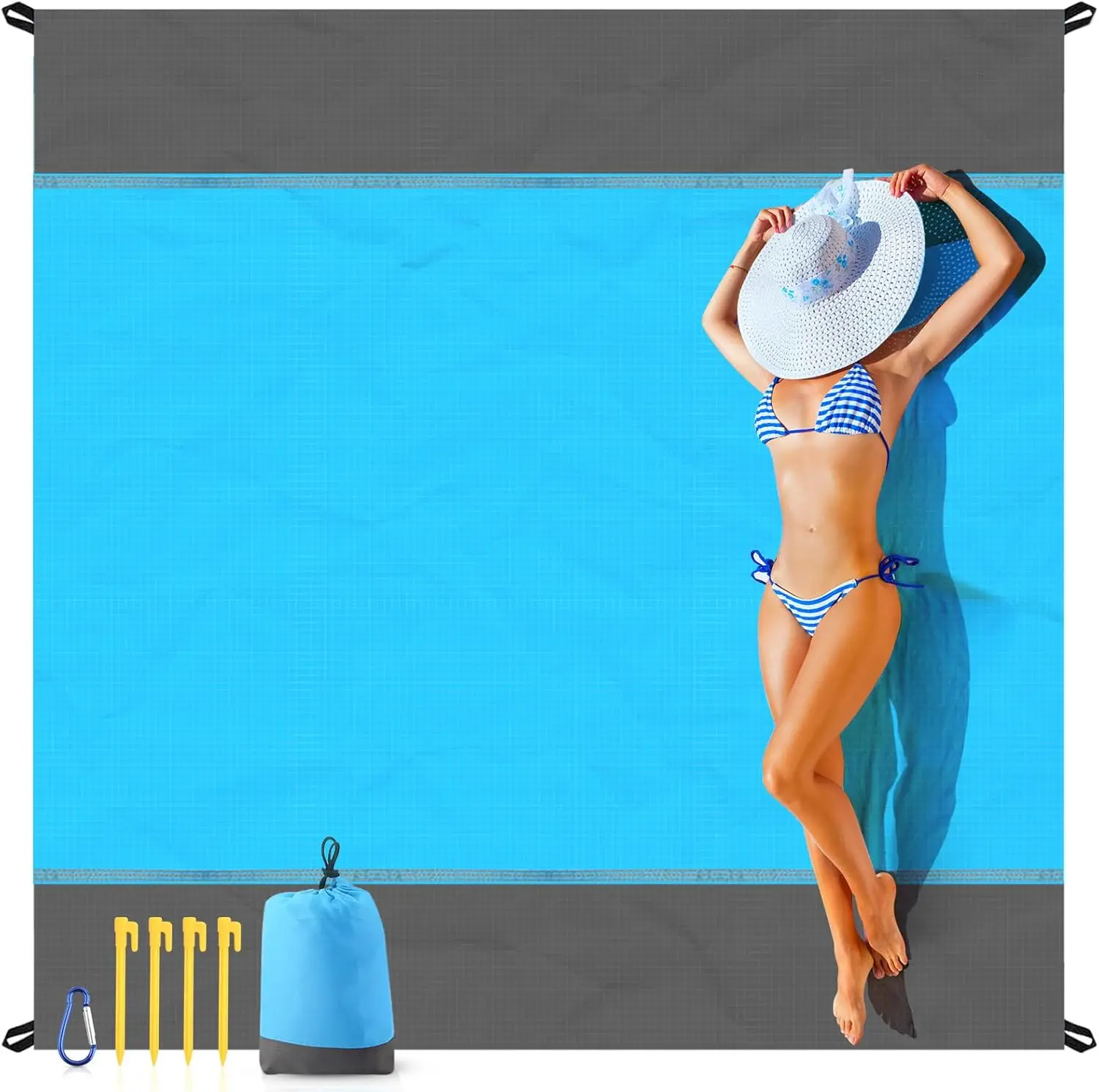 

79"x83" Sandproof Beach Blanket, Extra Large, Lightweight, Water Resistant Nylon, Portable for Travel Camping