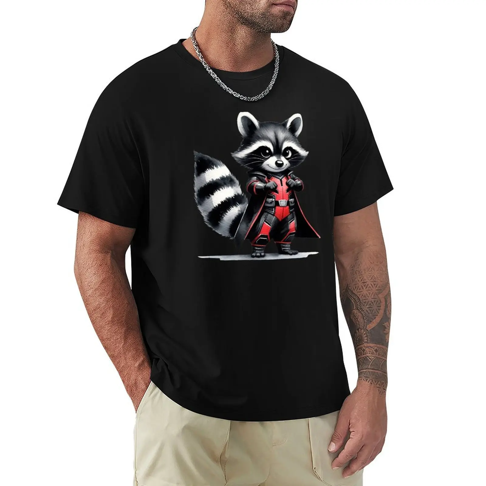 Raccon the Wasp T-Shirt Basic Plain Short Sleeve Crew Neck Tee