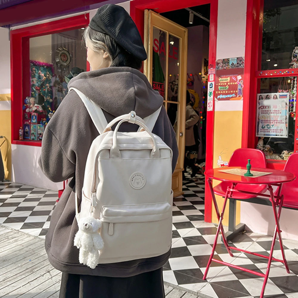 Teens Casual Backpack Large Capacity with Plush Pendant Childrens Rucksack Zipper for Work Camping Sports Travel Backpack