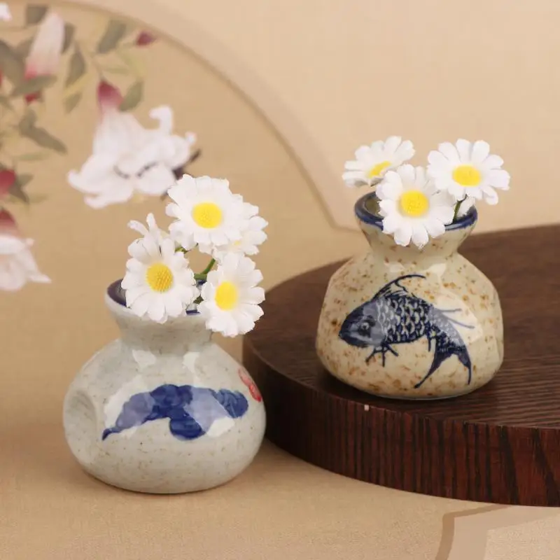 1PCS Chinese Style Ceramic Small Vases Home Decor Mini Retro Toothpick Holder Cotton Swab Storage Jar