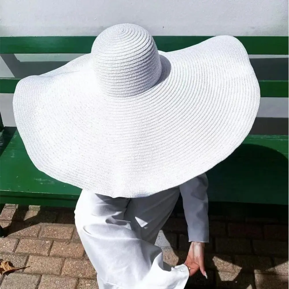 High Quality Foldable Large Wide Brim Sun Hats Straw 70cm Oversized Beach Hat UV Protection Sun Shade Hat image 4