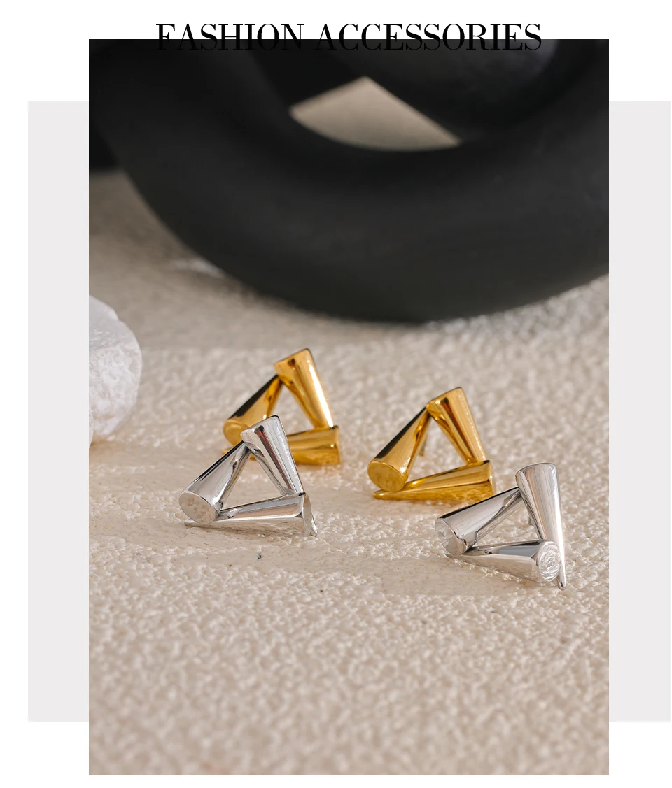 Yhpup Ohrstecker aus Edelstahl mit dreieckiger Geometrie, ungewöhnlich, rostfrei, Metall, 18 Karat PVD-beschichtet, trendiger Alltagsschmuck, Bijoux – Detail 10