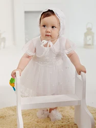 Lace Baby Girl Formal Floral Wedding Bow Luxury Dress Gown Birthday Embroidered New Design Christening with Bonnet Outfits