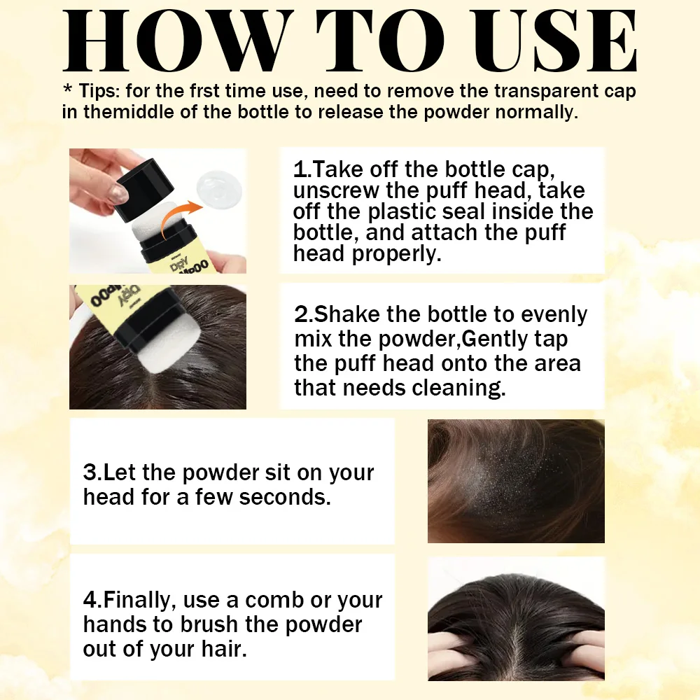 مسحوق شامبو جاف رائع للتحكم في الزيت، مكثف بدون غسل، مسحوق شامبو كسول، تصميم منتفخ، سهل الاستخدام، مسحوق ناعم ولا يطفو بسرعة جذور الشعر الدهني، يمتص الزيت، مناسب لجميع أنواع الشعر والألوان، مناسب للتاريخ، والتنقل الصغير المحمول