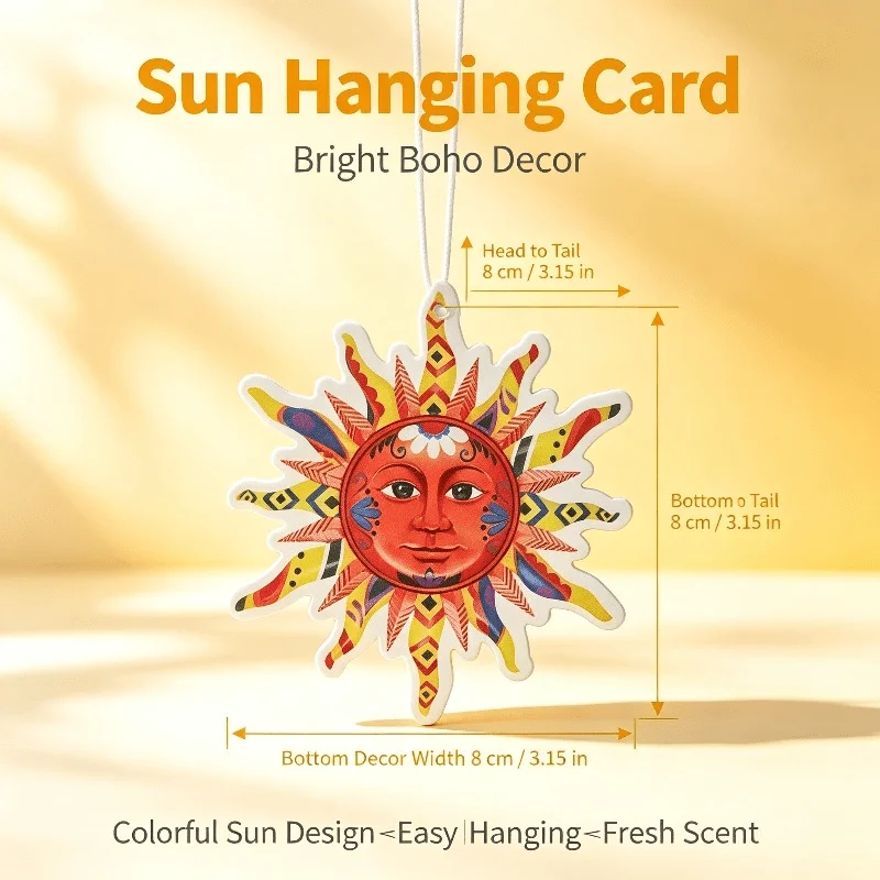 Car Air Freshener Boho Style Colorful Sun Face Hanging Scent Card for Car Interior Decor Rearview Mirror Ornament Gift