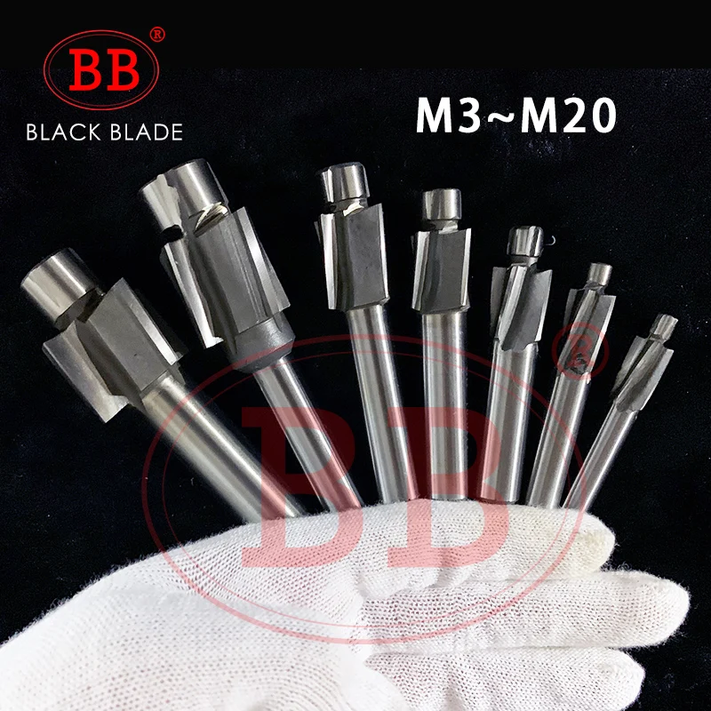 BB Piloted Counterbore Milling Cutter HSS Flat Bolt Hole Cap Screw Countersink Tool 4 Flutes Pilot M3 M20 Spot Router Slot Drill