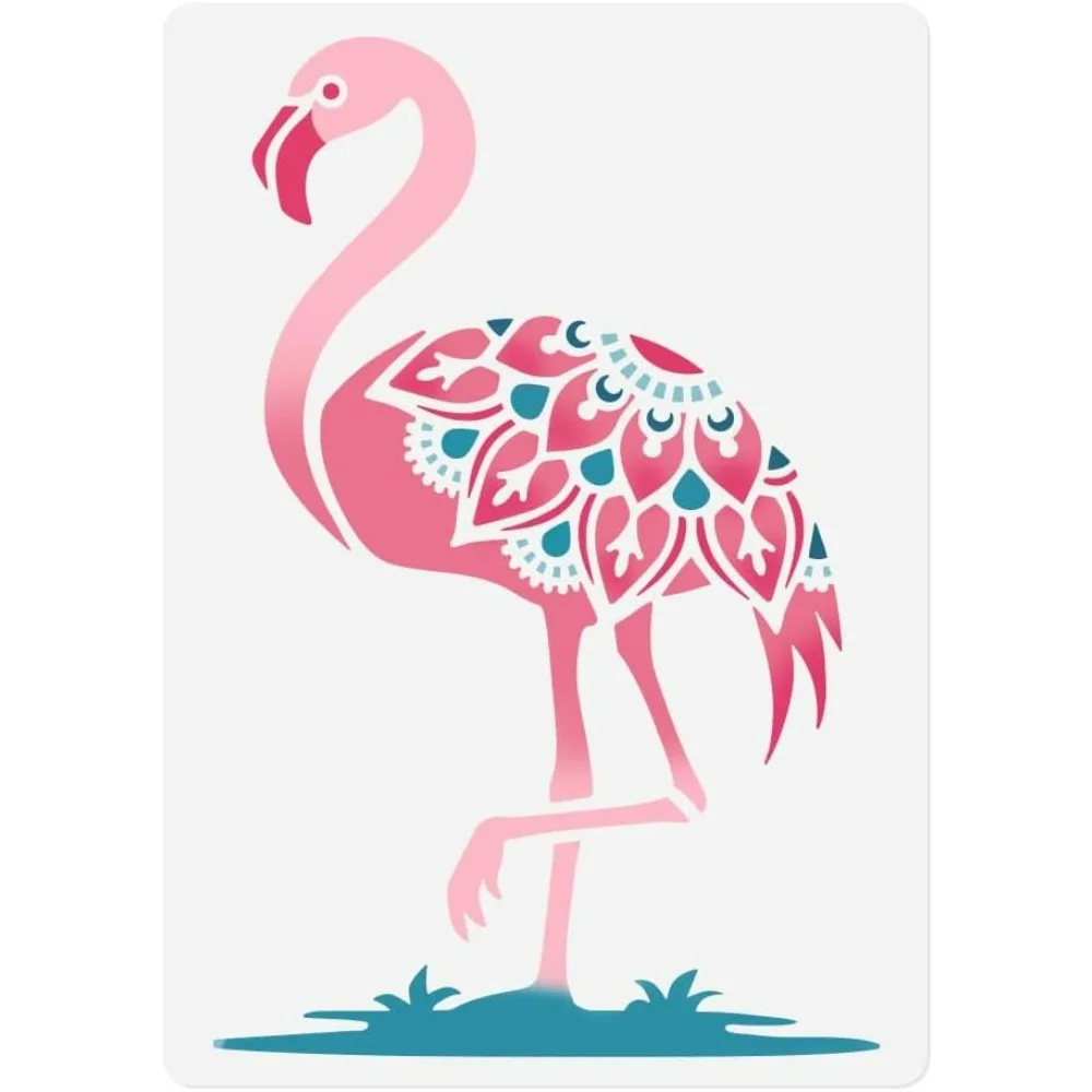 Plantilla de plantilla de pared Deco de flamenco, plantilla de pájaro reutilizable de 11,7x8,3 pulgadas para pintar sobre muebles de tela de suelo de pared de madera