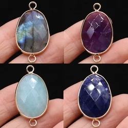 Natural Stone Pendants Gold plated Amazonits Double Hole Connectors for Jewelry Making Diy Necklaces Earring Accessories