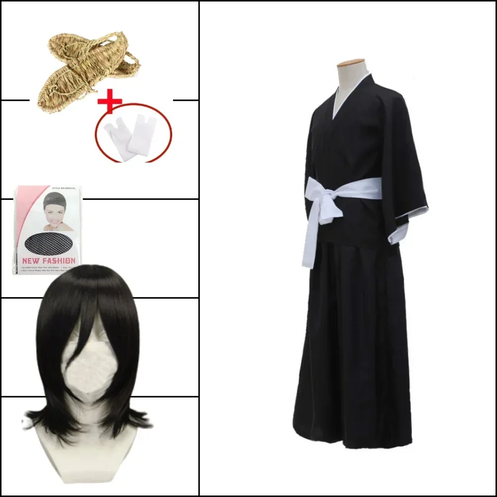 Bleek Solutions Kuchiki Rukia Shinigami Cosplay Kostuum Pruik Schoenen Set Halloween Voor Vrouw Mannen Kleding