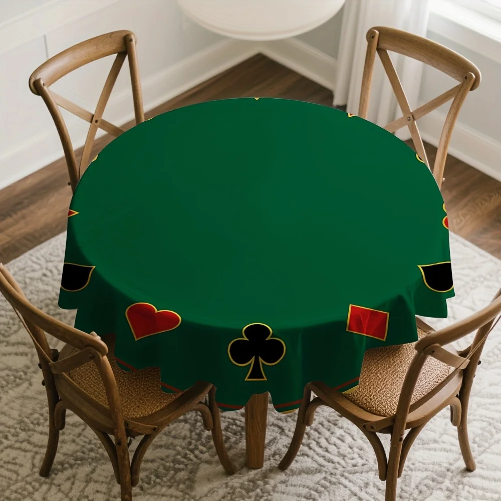 Two-dimensional plane printed poker color round tablecloth - Anti-scratch and anti-wrinkle polyester material