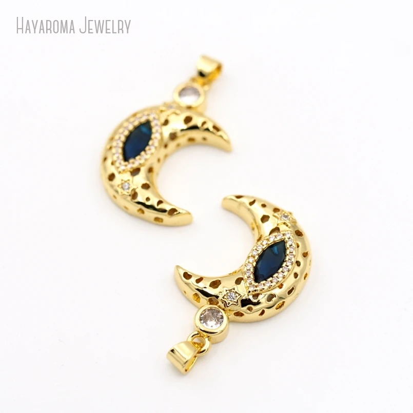 10Pcs Shape Crescent  Moon Gold Color Boho Witch Jewelry Copper Invisible Setting Metal Cubic Zirconia Pendant