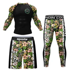 MMA Rashguard T-shirt+Muay Thai Shorts 4pcs/Set Sportswear Bjj Rash Guard Jiu jitsu shirts GI Kickboxing Sportsuit MMA Clothing