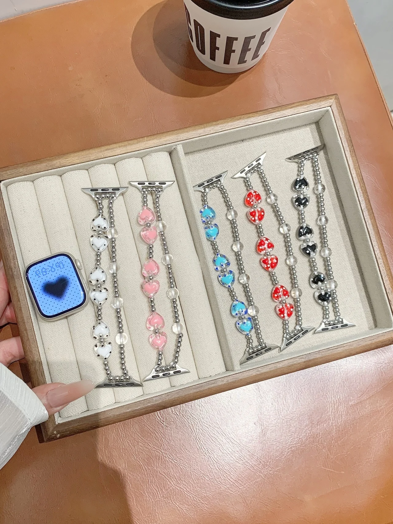 Polka Dot Heart Bead Double Chain Strap for Apple Watch 38/40/41/42/44/45/49mm Kawaii Colorful Wristband for iWatch Series