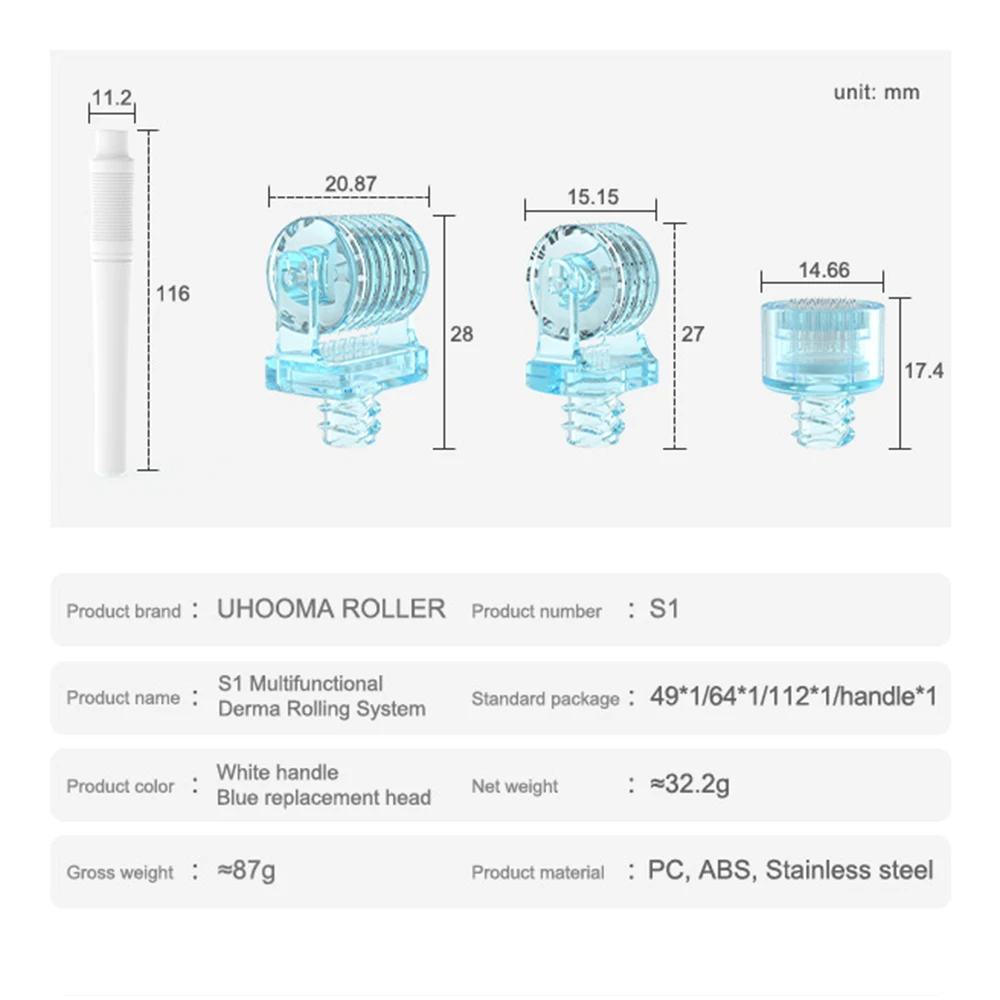 3 in 1 S1 Derma Roller usa e getta 49/64/112 pin Titanium Microneedle MTS Roller per il trattamento dei capelli del viso aghi Dermaroller