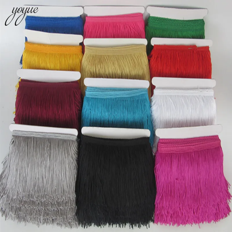 YOYUE 1Yard/lot 10CM Long Lace Fringe Trim Polyester Tassel Fringe Trimming Diy Latin Dress Stage Clothe Accessories Lace Ribbon