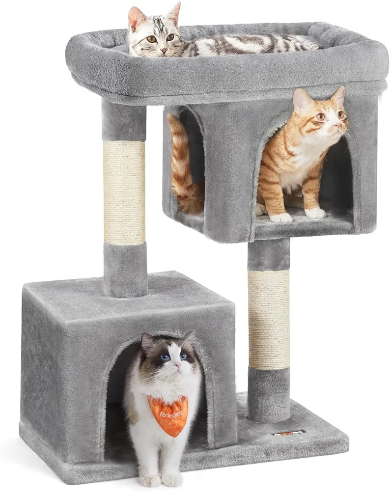 

Feandrea Cat Tree, 33.1-Inch Tower, L, Condo for Large Cats up to 16 lb, Large Perch, 2 Cat Caves, Scratching Post