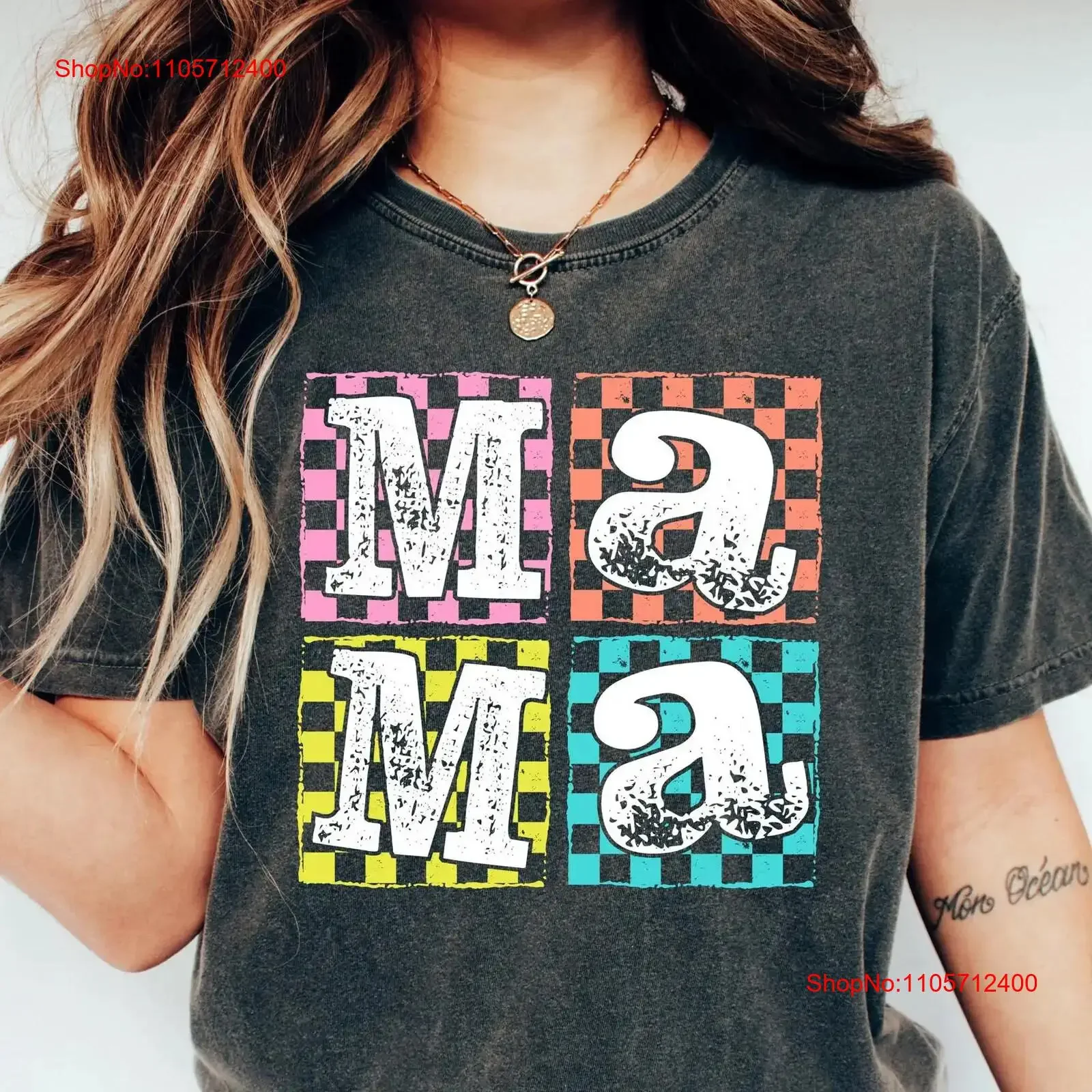 Checkered Mama T Shirt Trendy Mother SweaT Day vintage Washed Top For Everyday Wear Breathable Stretched graphic fashion Unisex