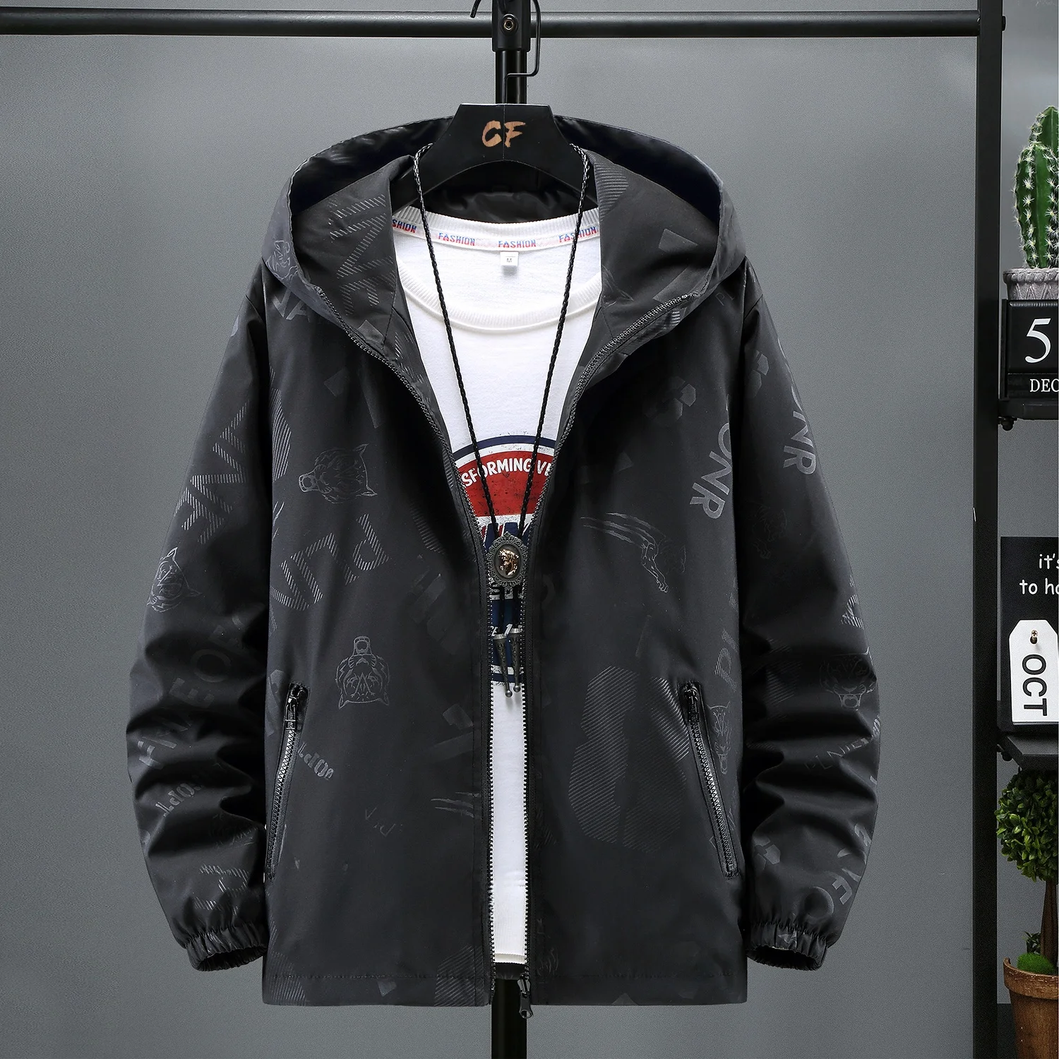 

Men's Spring Autumn Jaet Casual Hooded Windproof Large Size Leisure Faion 2023 New Sle Polyester Long Sve Zipper