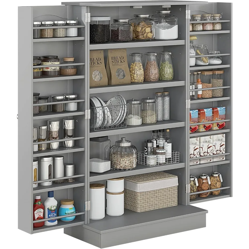 Kitchen Pantry Storage Cabinet, Freestanding Kitchen Cabinet with 12 Door Shelves, Double Doors