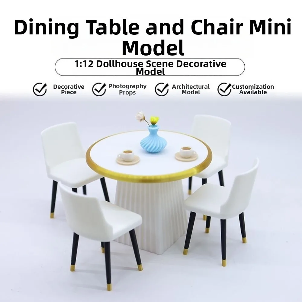

Mini 1/12 Dollhouse Dining Tables Plastic White Modern Miniature Furniture Playhouse Toys Dining Table Chairs Model