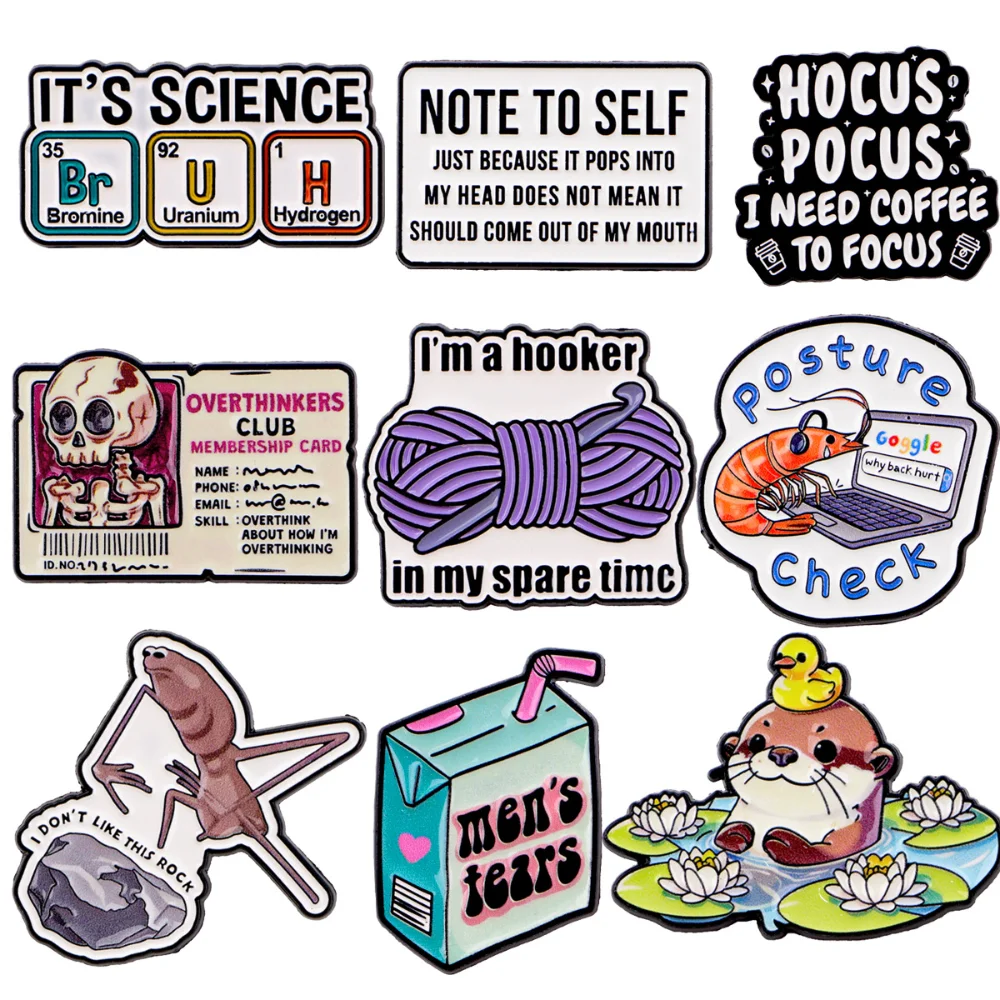 Brainstorming Ghost Horse 9 Funny Pins Chemical BrUH/overthinking Club/crochet Hook Brooch Fun Bag and Clothing Decoration
