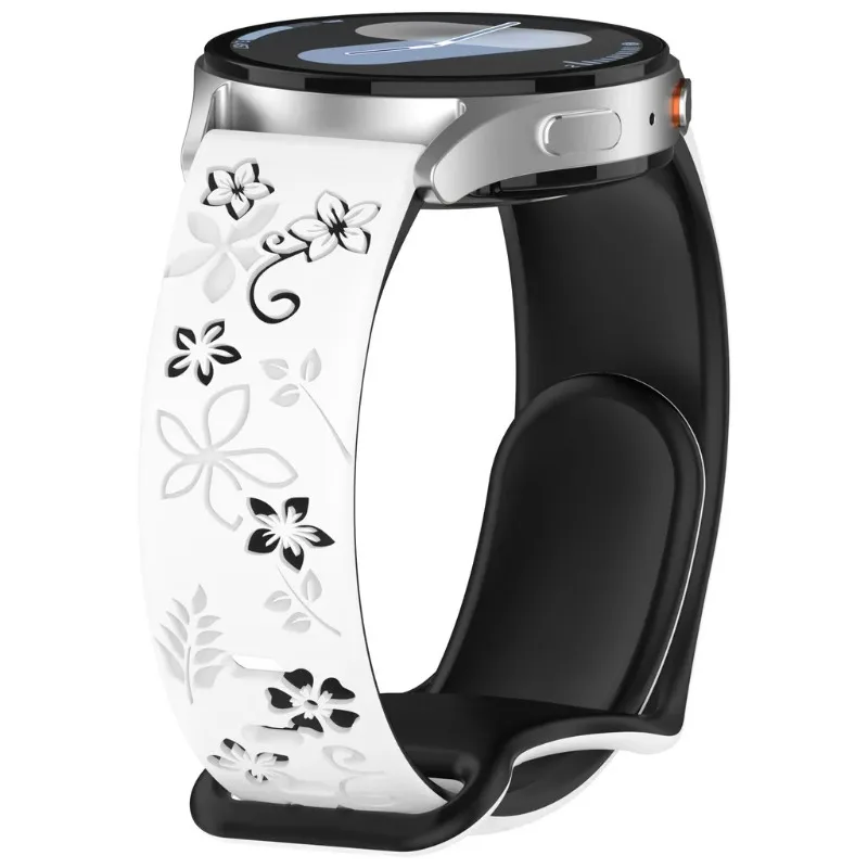18mm 20mm 22mm Silicone Strap Two-color Flower Design Floral Engraved For Amazfit GTR, Huawei,Garmin Samsung Galaxy Watch 7 6 5