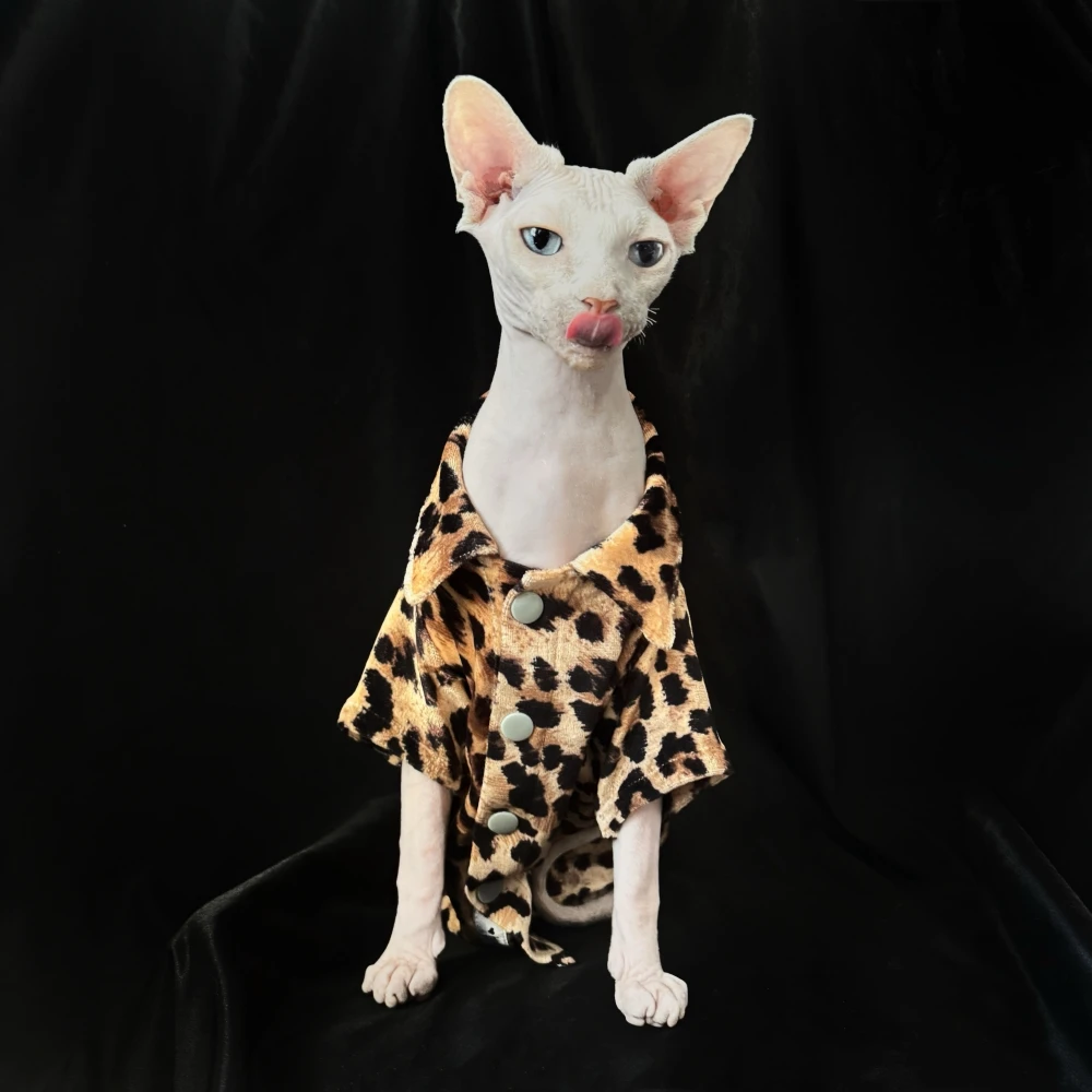 Cat Clothes Summer Leopard Shirt for Sphynx Cat Relaxed Fit Blouse For Kittens Street photography Over Size Coat for Devon Rex