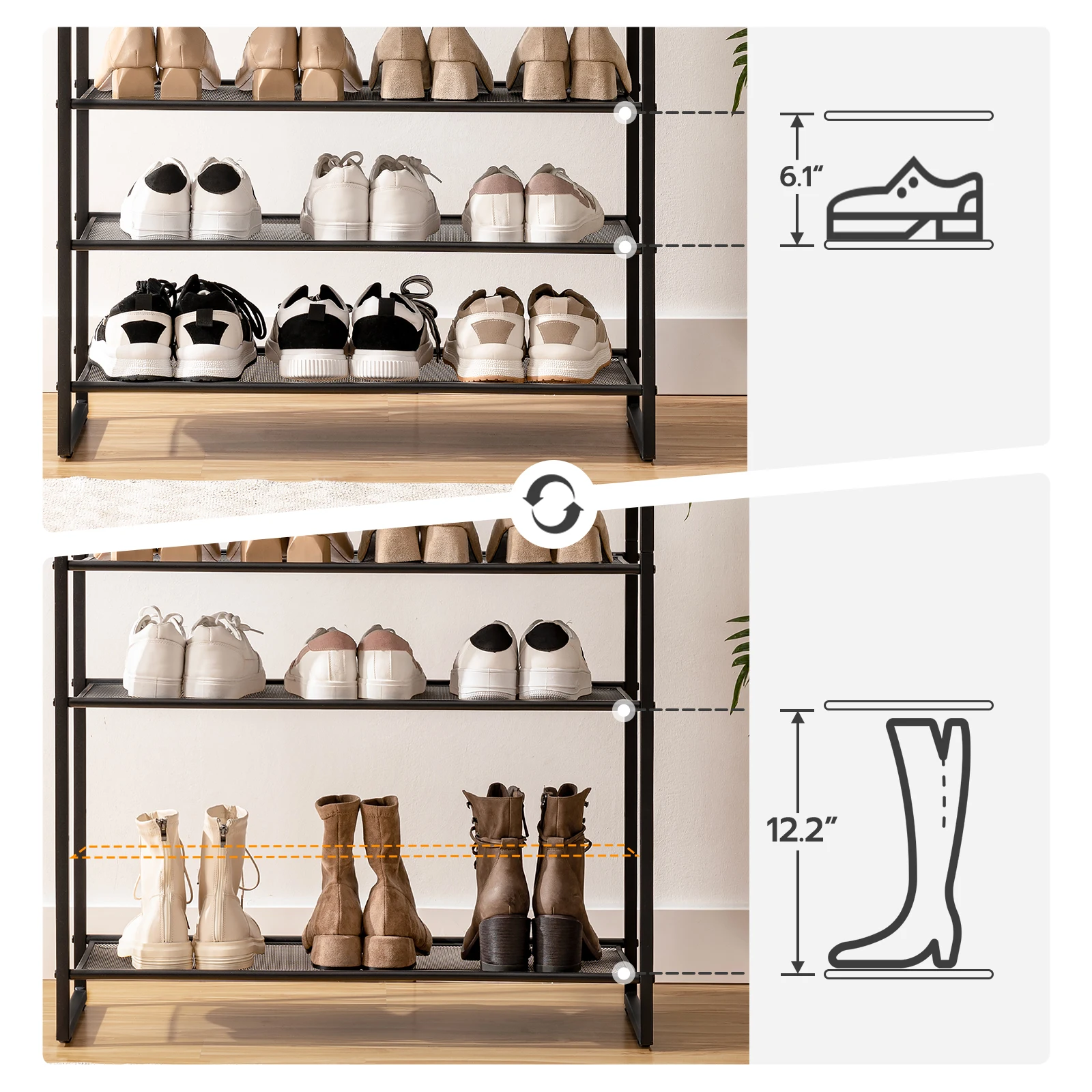 12-Tier Shoe Rack Large Capacity Shoe Storage Organizer Holds 35-45 Pairs of Shoes Metal Frame for Entryway Living Room