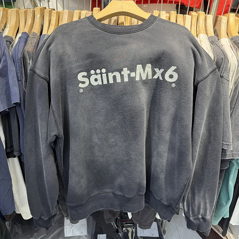 غسلها الأسود SAINT MX6 الشارع أزياء الرجال بلوزات عالية الجودة القطن الشتاء السترة