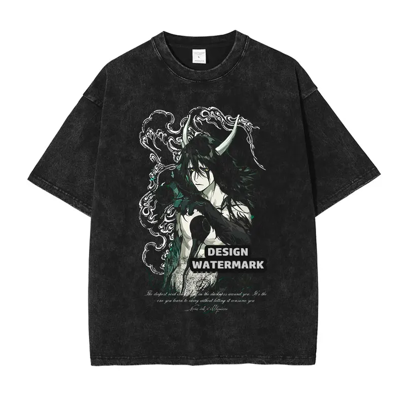 Espada Ulquiorra Cifer T Shirt Anime Tank Tops Bleach Vintage Washed Tops Tees Harajuku Manga Short Sleeve Oversized T-shirt