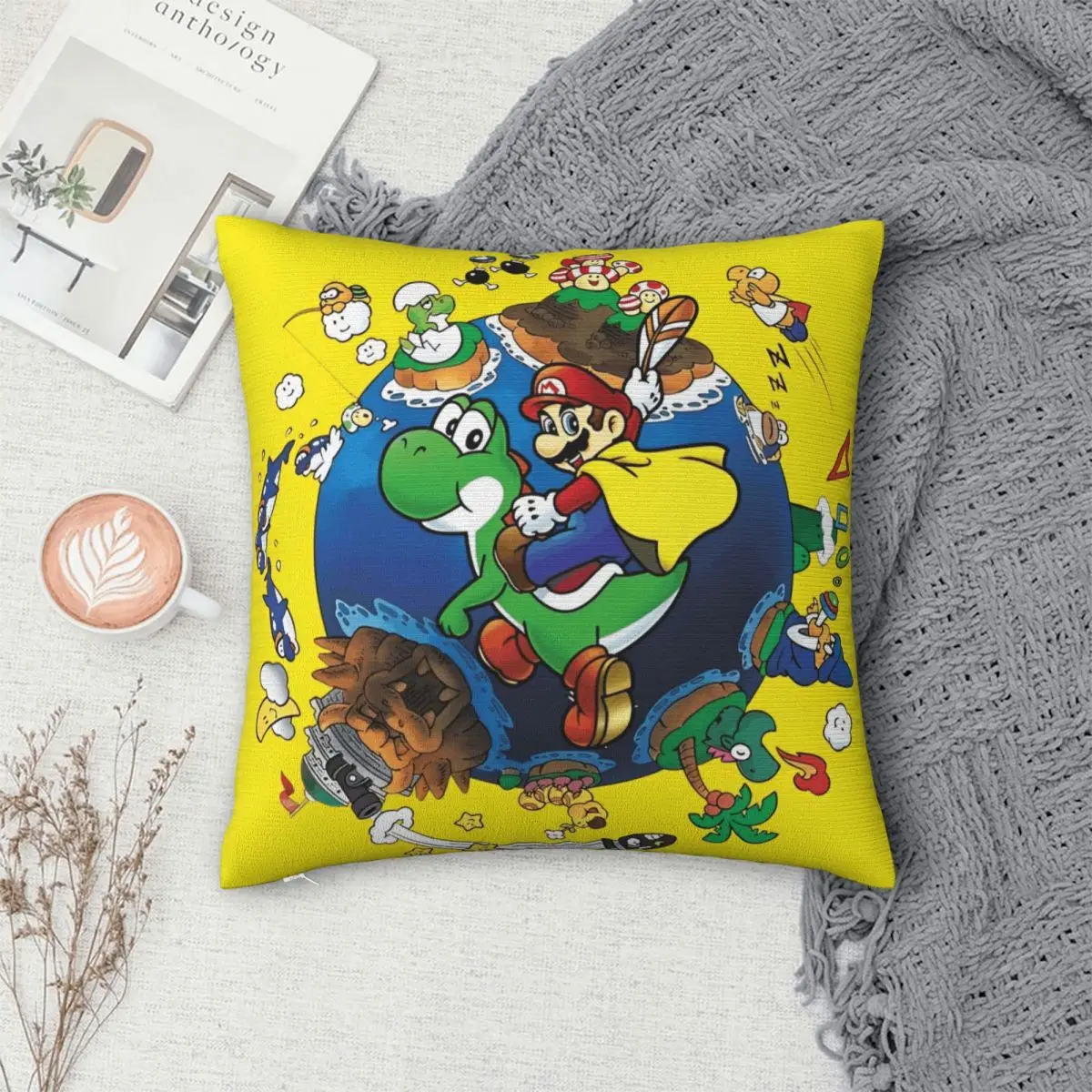 سوبر ماريوس وورلد (1990) أكياسها غطاء وسادة فائق رهيبة انغلق ديكور وسادة للسيارة 45x45 سنتيمتر #5