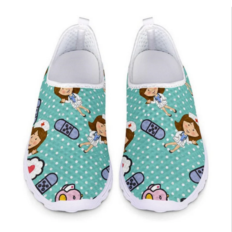 Dames Loafers Cartoon Verpleegster Arts Print Vrouwen Sneakers Slip op Lichte Mesh Casual Schoenen Zomer Ademende Flats Zapatos