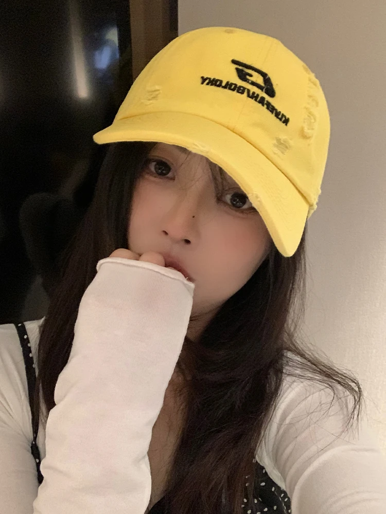 American Hip Hop Embroidered Baseball Cap Women Summer New Style Face Slim Wide Brim Deepened Duckbill Cap Casual Cotton Hat