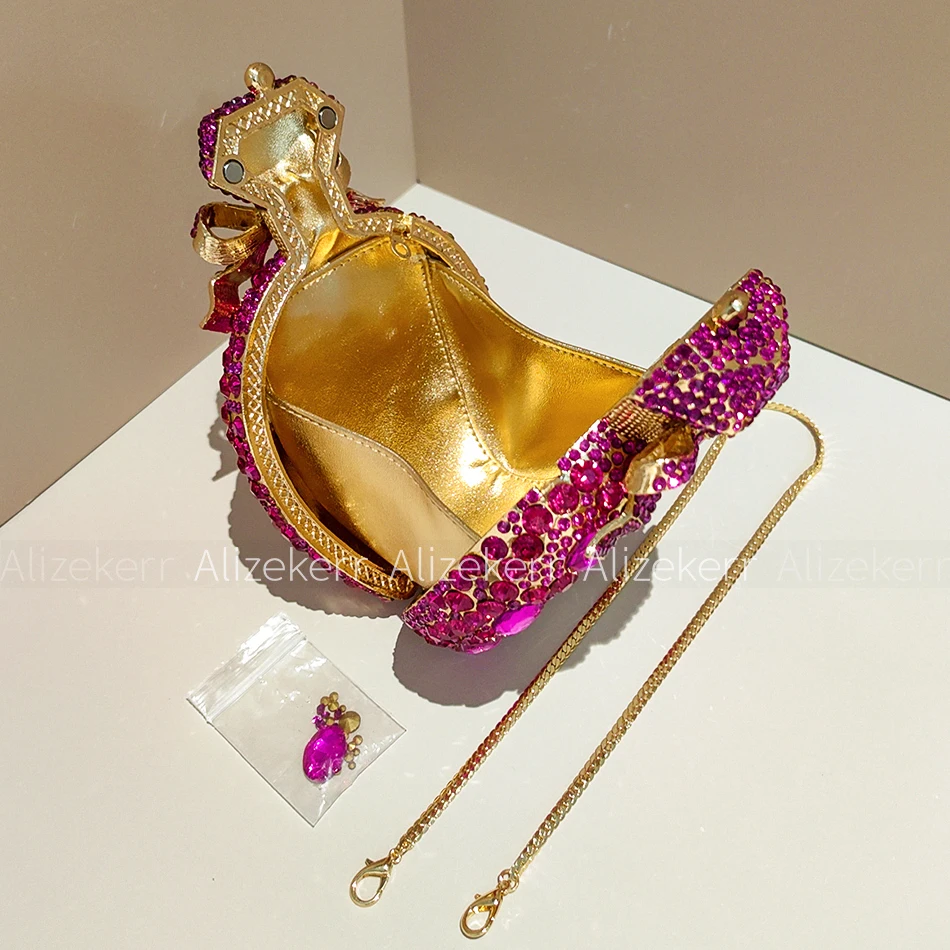 Alizekerr Perfume Bottle Shaped Crystal Evening Bags Women Boutique Diamond Bow Metal Clutch Purses And Handbags Wedding Party