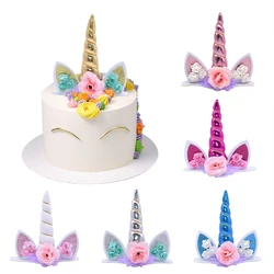 Rainbow Unicorn Cake Topper Unicorn Headbands Girls Hair Accessories Kids Birthday Cakes Decor For Baby Shower Party Photo Props