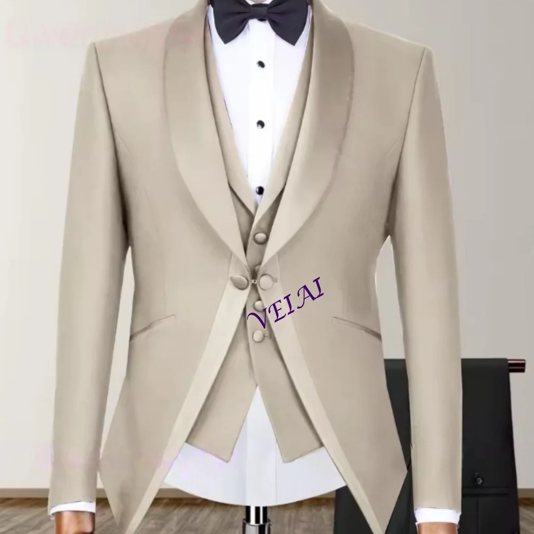 

CustomizedNew Men's Suits Short Coat Vest with High Waist Pants Magician Stage Show Costume 3-Piece Set Purple Top Black Bottom