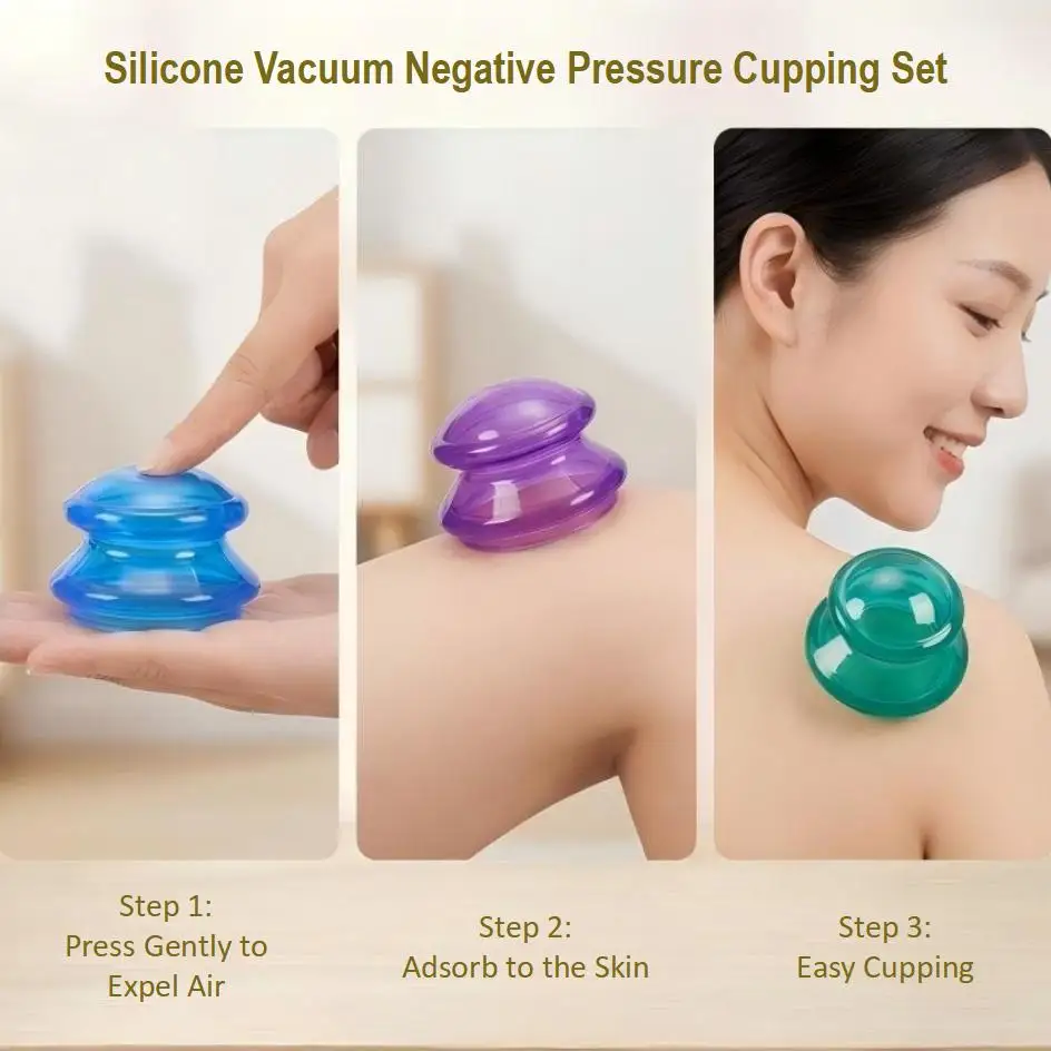 3Pcs Silicone Massage Cupping Set Professional Vacuum Therapy Back Gua Sha Body Massager Ventosas for Physiotherapy