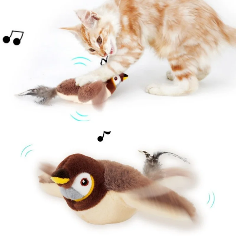 Hot Cat Interactive Toys Catnip Electric Pat Bird Dog Cats Touch-Activated Squeaky Plush Toy Pet USB Rechargeable Toys For Cats