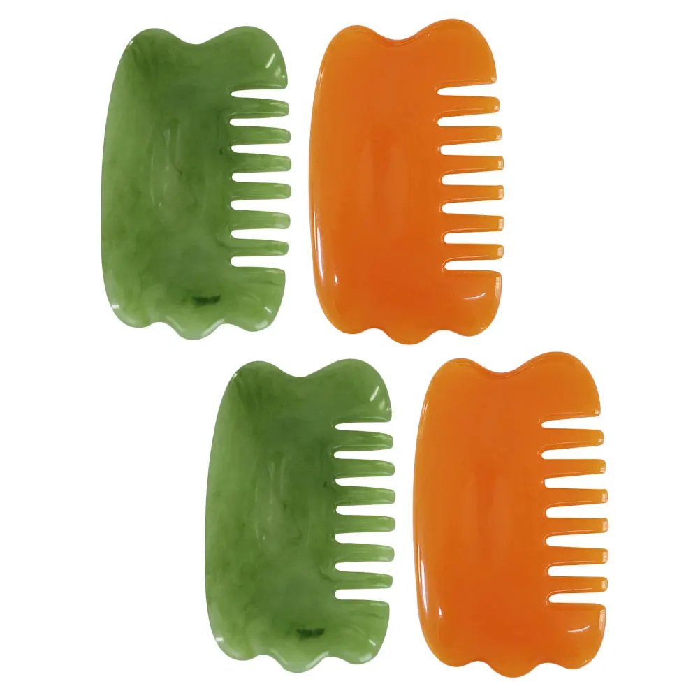 

4pcs Resin Comb Resin Massager Anti-Static Head Massager Hair Care Body Scraping Tool Durable Gift Green Orange