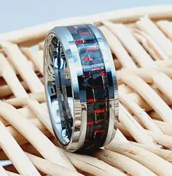 Tungsten Wedding Band Red Carbon Fiber Inlayed Ring 8Mm Ring Men's Wedding Bands