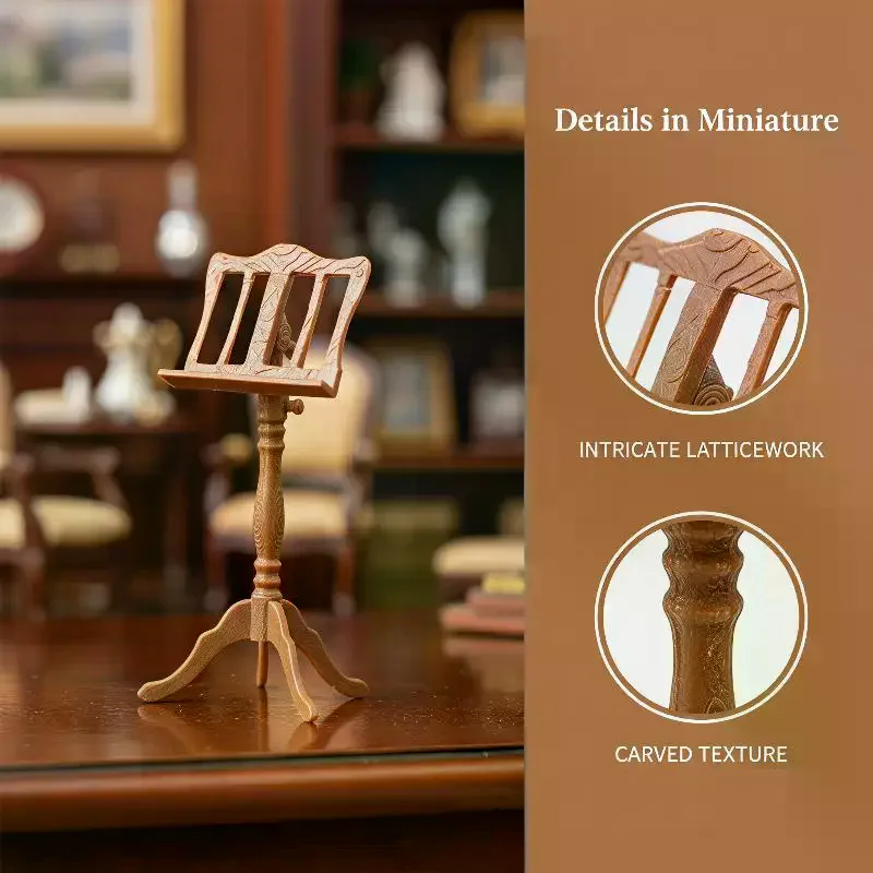 1:12 Miniature Wooden Music Stand Model Carved Detail Stable Base For Dollhouse Sand Table Photo Props