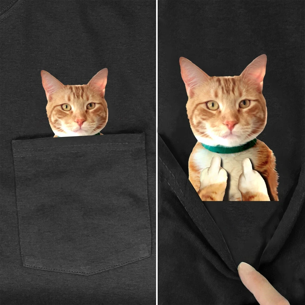 CLOOCL Animal T-Shirt Funny White Cats Middle Finger Pocket T-shirt Men's Women Shirts Summer Short Sleeve Tops Cotton Tees