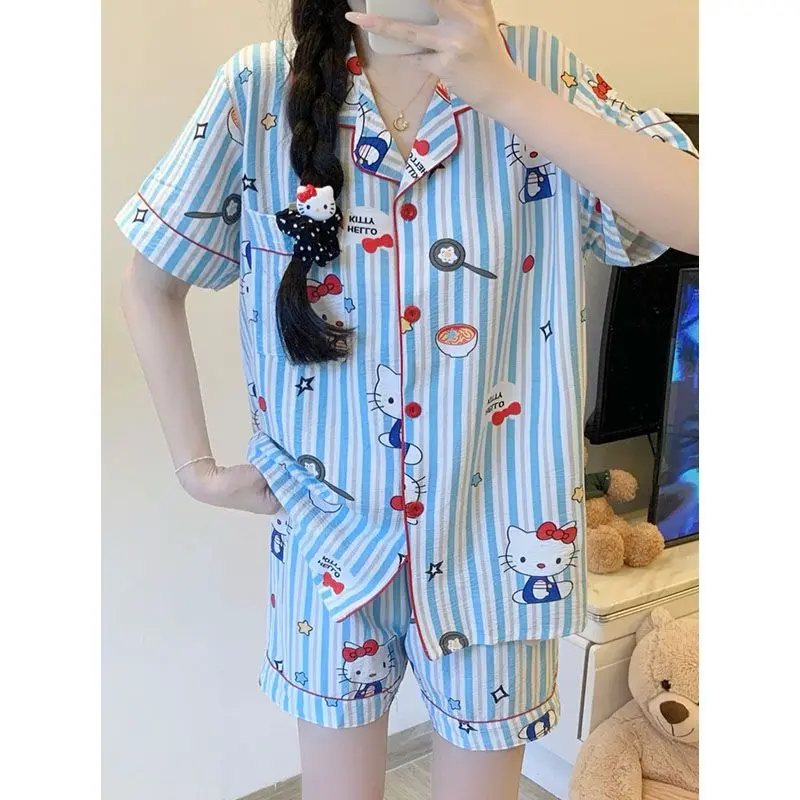 

Sanrio Cloud Cotton Pajamas for Women Xia Short Sweet Cute Hello Kitty Home Clothes Set