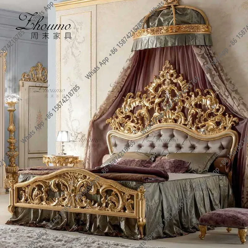 X32 Neoclassical Carved Buckle Double Bed French Light Luxury Retro Bed Hand-carved Master Bedroom Solid Wood Wedding Bed