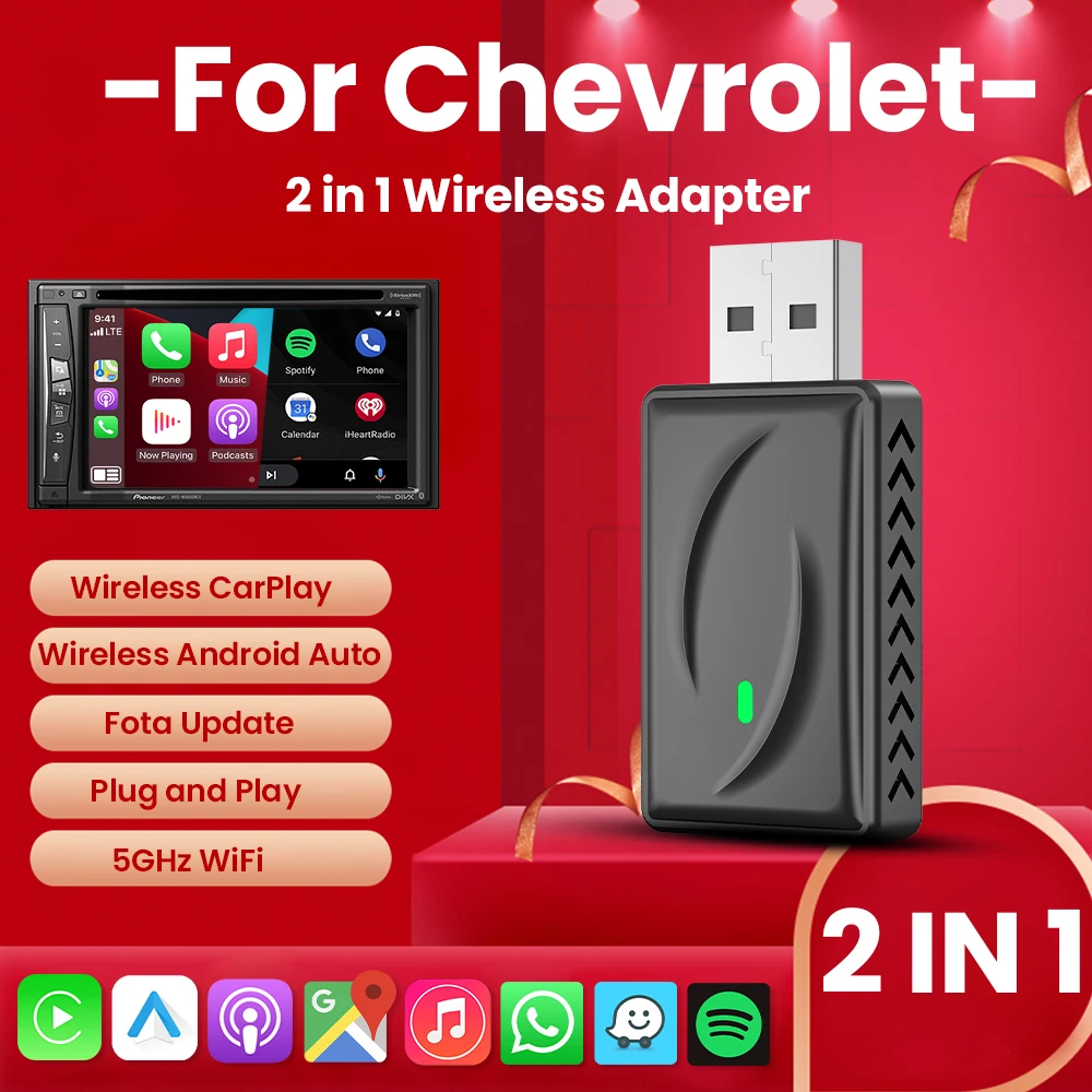 Wireless Android Auto Carplay Adapter Bluetooth Wifi 5G plug and play For Chevrolet Cavalier Volt Camaro Corvette Cruze Impala 