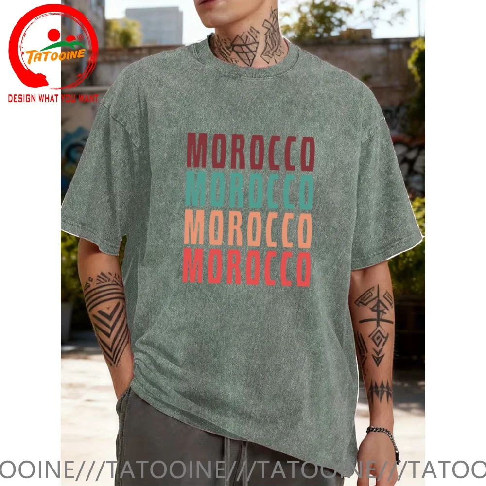Vintage Washed Cotton T-Shirt Funny Designer Morocco Morocco Morocco Morocco T Shirt Men Fashion Trendy Casual Clothing Stylish
