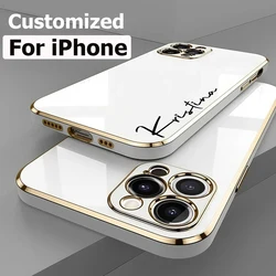 IPhone 14 için kılıf artı lüks yumuşak silikon 6D kaplama kişiselleştirilmiş özelleştirilmiş DIY adı kapak 15 14 13 12 11 Pro Max